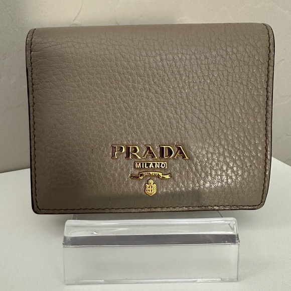 Prada Handbags - Prada Bifold Leather Wallet Grey/Brown
